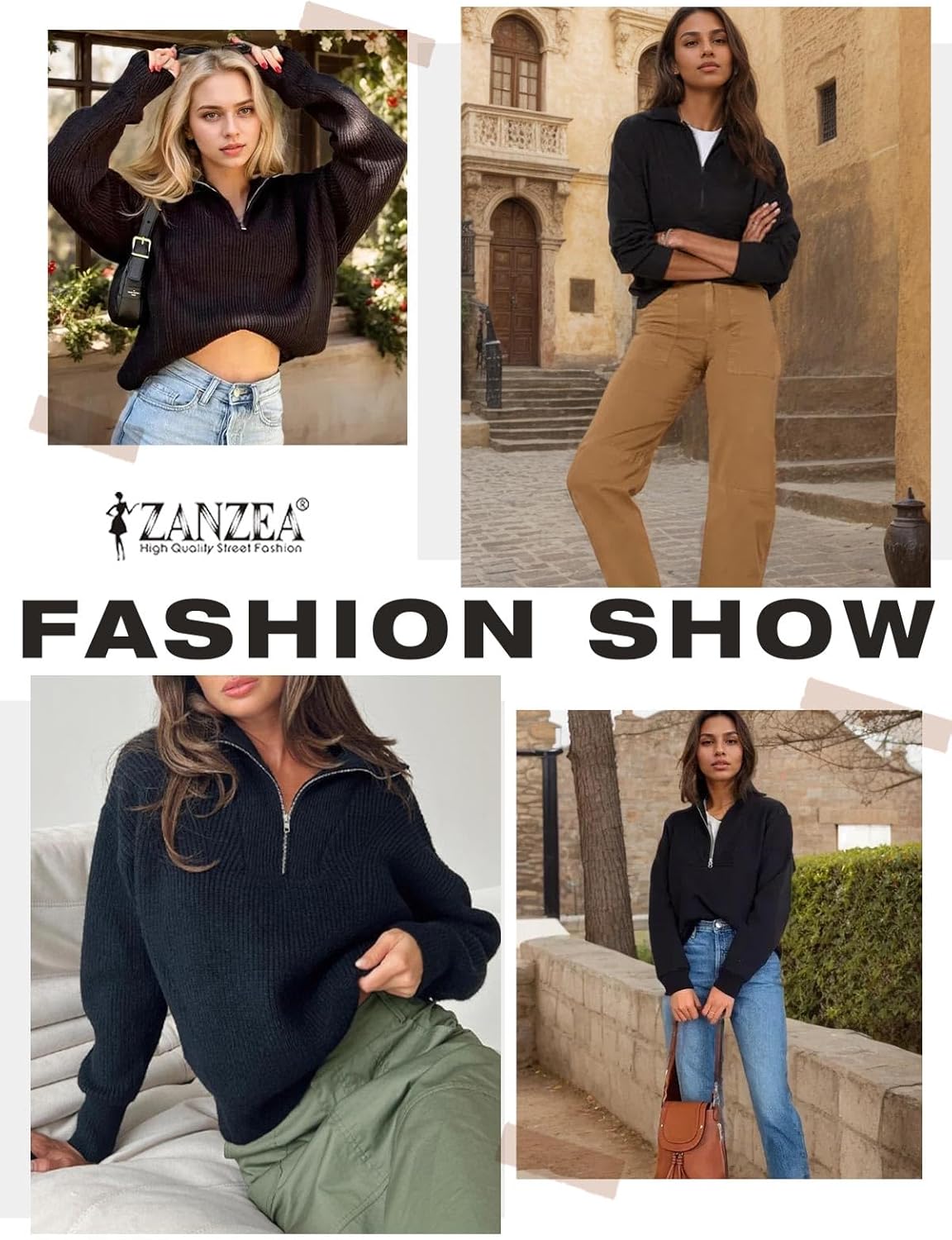 ZANZEA Quarter Zip Pullover Women Long Sleeve Knit Sweater V Neck Fall Tops Fashion Clothes 2025 - Image 5