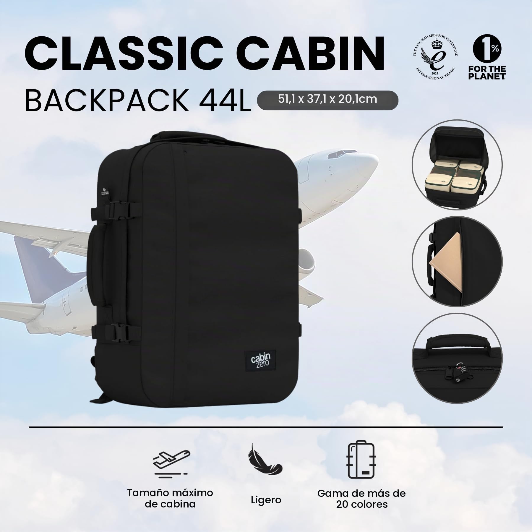 CLASSIC BACKPACK 44L CABINZERO ORIGINAL GREY 36x51x19 UNISEX ADULTOS