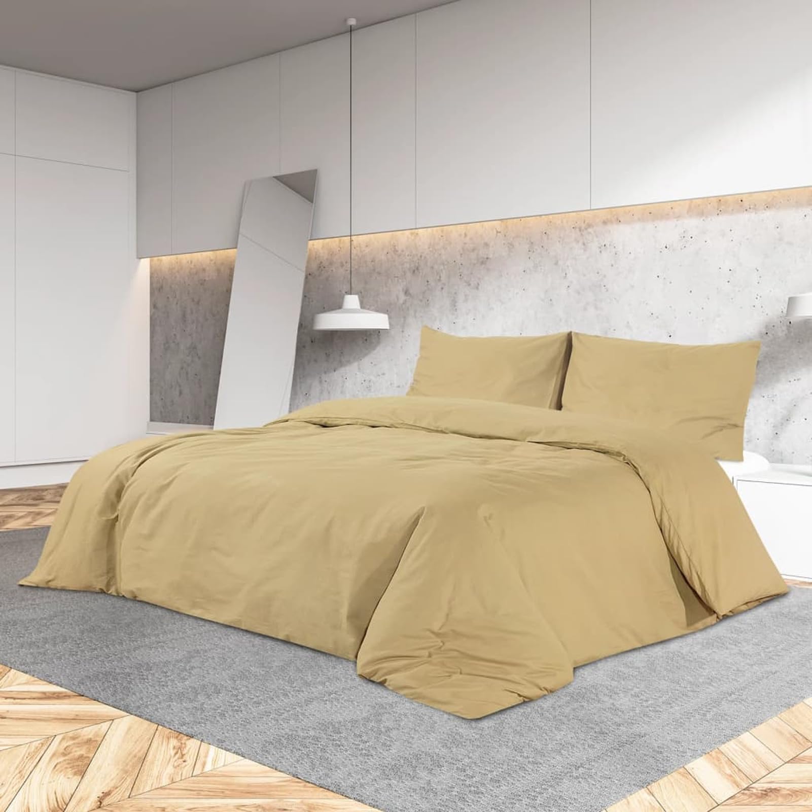 Housse de couette taupe 135x200 en coton lavable en machine avec 2 taies d'oreiller