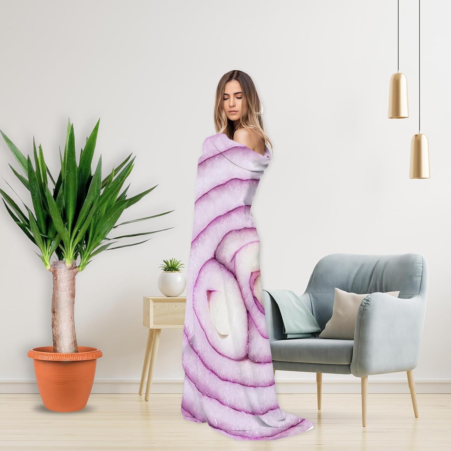 Funny Onion Blanket for Adult and Kids, Soft and Comfortable Flannel Round Novelty Food Blanket for Bedding, Giant Food Blanket Gifts for Crib, Sofa, Outdoors 80 Inches