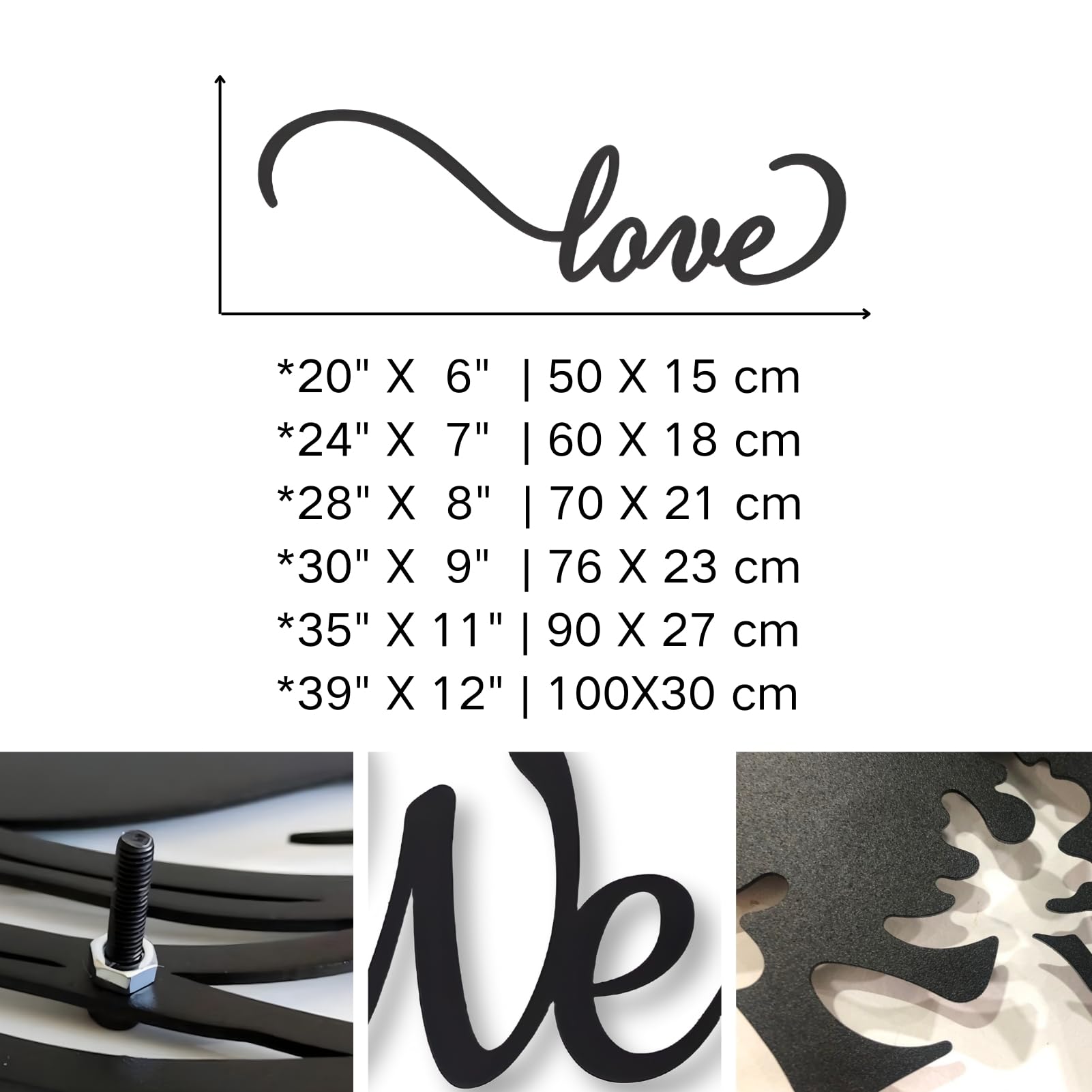 Grande Decorazione murale Astratta in Metallo con la Scritta Love, Ideale per Soggiorno e Camera da Letto, Disponibile in Diverse Misure (20x6, 24x7, 35x11 Pollici) (60x18 cm)