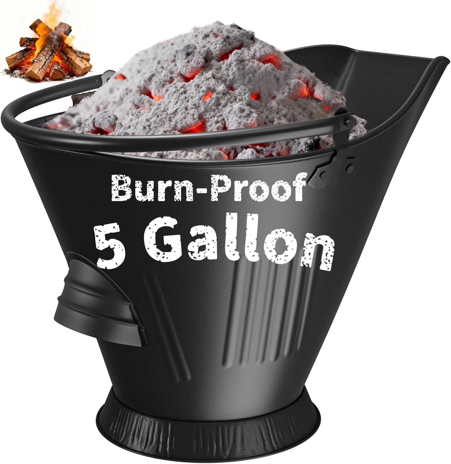 Amagabeli Large Ash Bucket for Fireplace Assembled Pellet Stove Hot Ashes Carrier Container Black Fireside Fuel Can Sturdy Fire Place Burning Wood Holder Hearth Tools