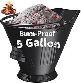 AMAGABELI GARDEN & HOME XXL 5-Gallon Ash Bucket for Fireplace Metal Coal Bucket Wood Stove Charcoal Bucket Hot Ashes Can Pail Fireside for Fire Pit Firewood Burning Indoor Outdoor Grill Hearth Tools