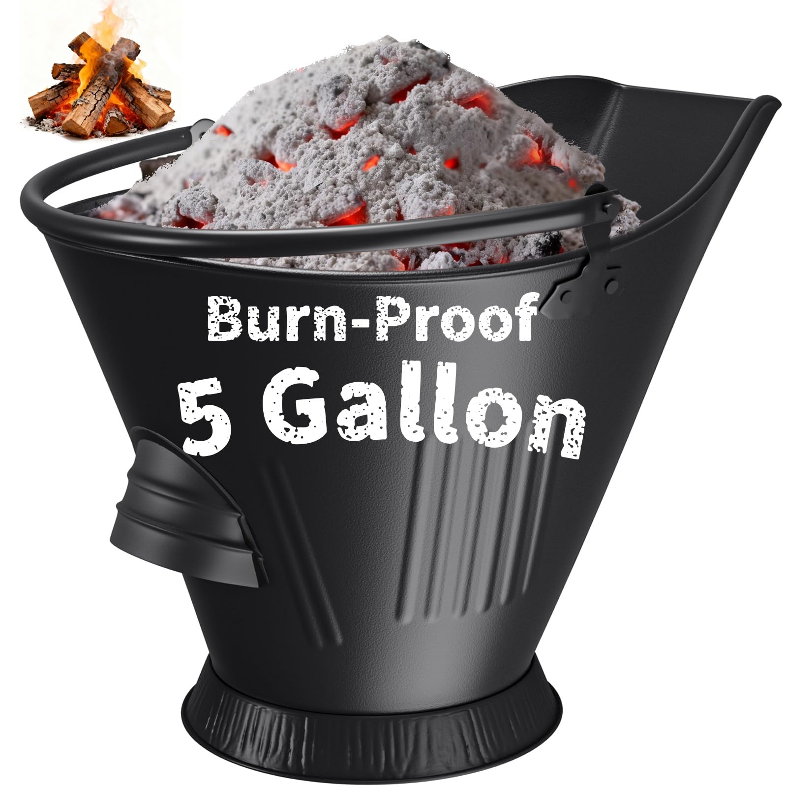 Amagabeli Large Ash Bucket for Fireplace Assembled Pellet Stove Hot Ashes Carrier Container Black Fireside Fuel Can Sturdy Fire Place Burning Wood Holder Hearth Tools