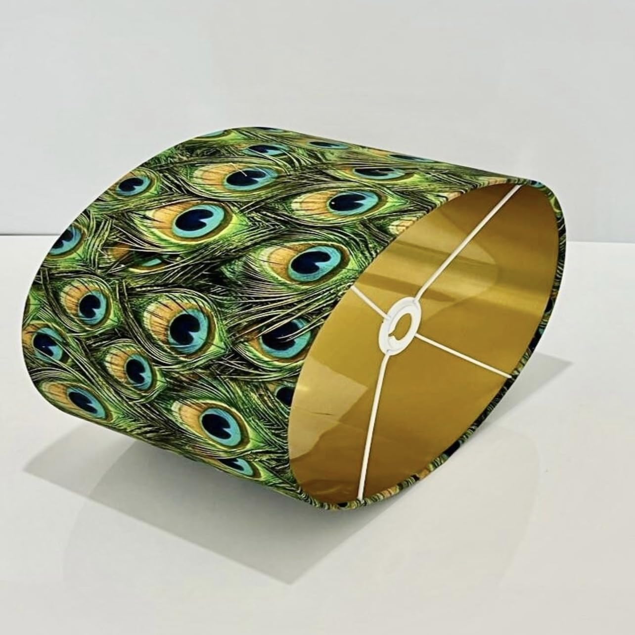 New Handmade Oval Shape Peacock Feathers Pattern lamp Shade Pendant Light Shade in Multi Sizes