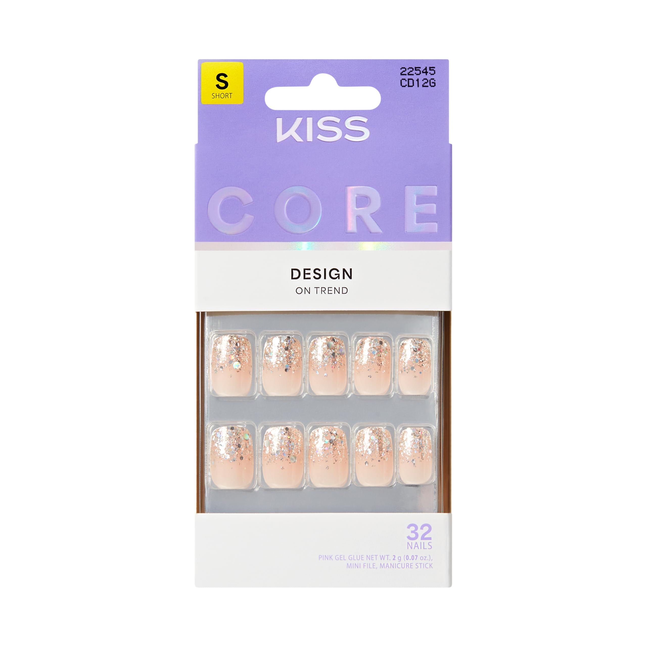 KISS CORE Design Press On Nails, ‘Cheers’, Pink, Short Coffin, 32 Count