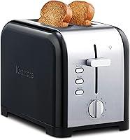 Vista 8 de Koolatron Kenmore - Tostadora de 2 rebanadas, acero inoxidable, rojo y plateado, con ranuras extra anchas, guías de pan autoajustables
