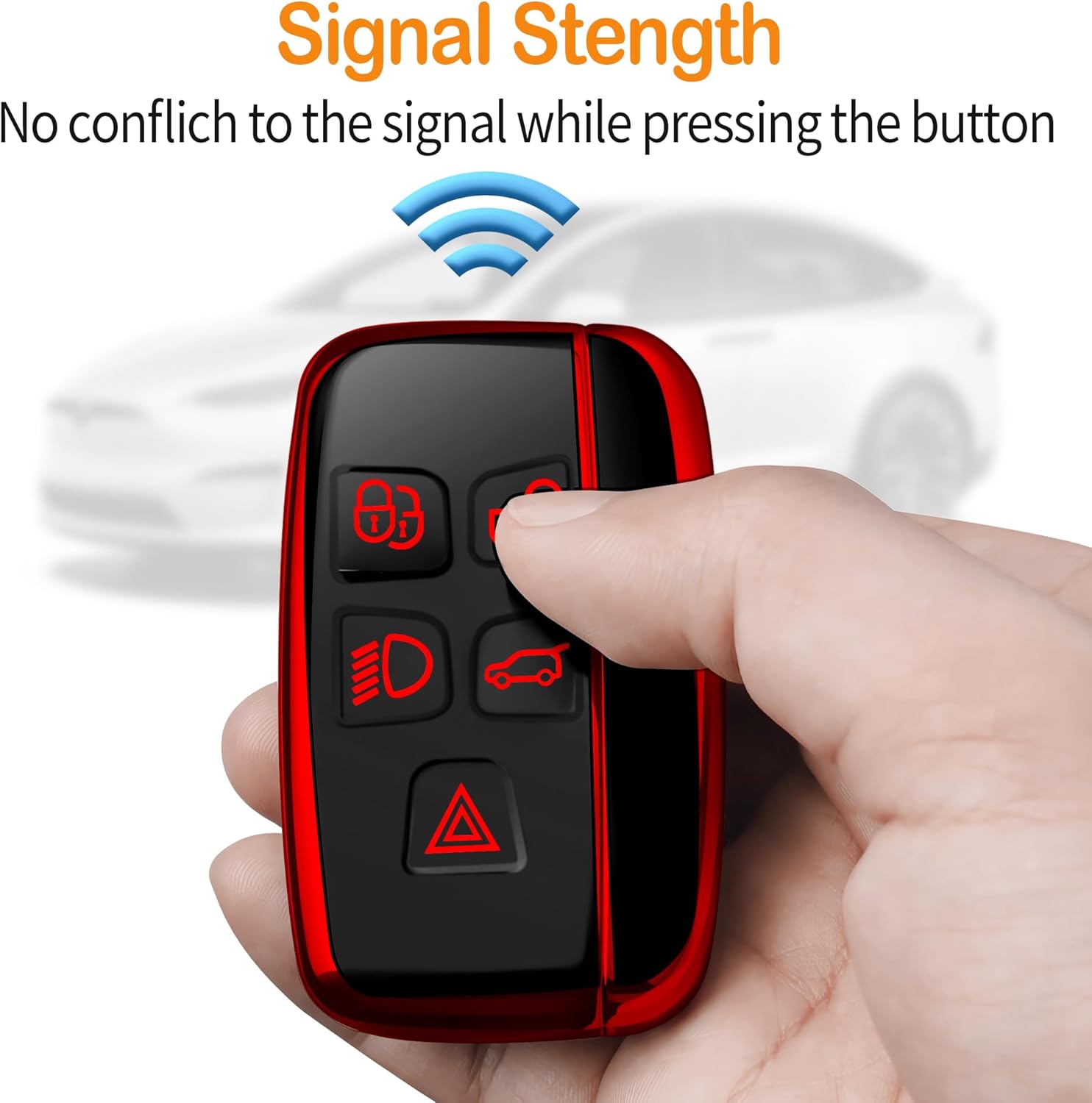 Sindeda for Land Rover Key Fob Cover with Keychain Soft Full Protection Key Shell Key Case Compatible with Land Rover LR4 Range Rover Sport Evoque Jaguar XF XJ XJL F-pace (Red) - Image 5