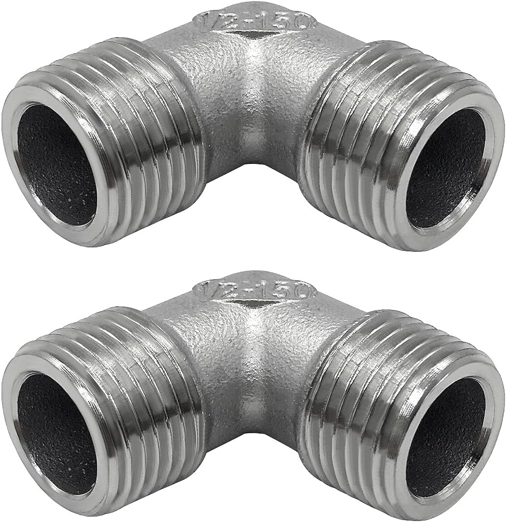 304 Stainless Steel 90 Degree Elbow - 1/2 NPT Male To Female Pipe Fitting 2 Pack