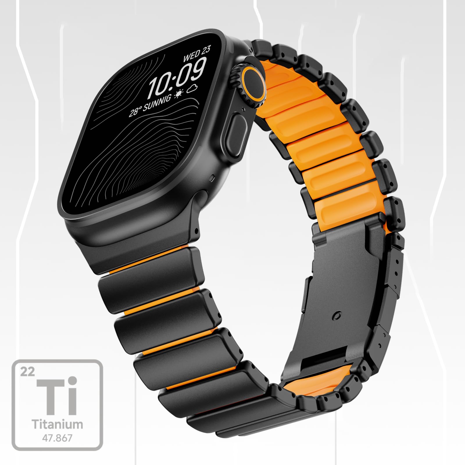 SEURE Titan Armband mit Watch Ultra 3/2/1 49mm,46mm 45mm 44mm Titan Metall Silikon Doppelschicht DLC-Beschichtung Ersatzarmband mit Faltschließe für Serie10 11