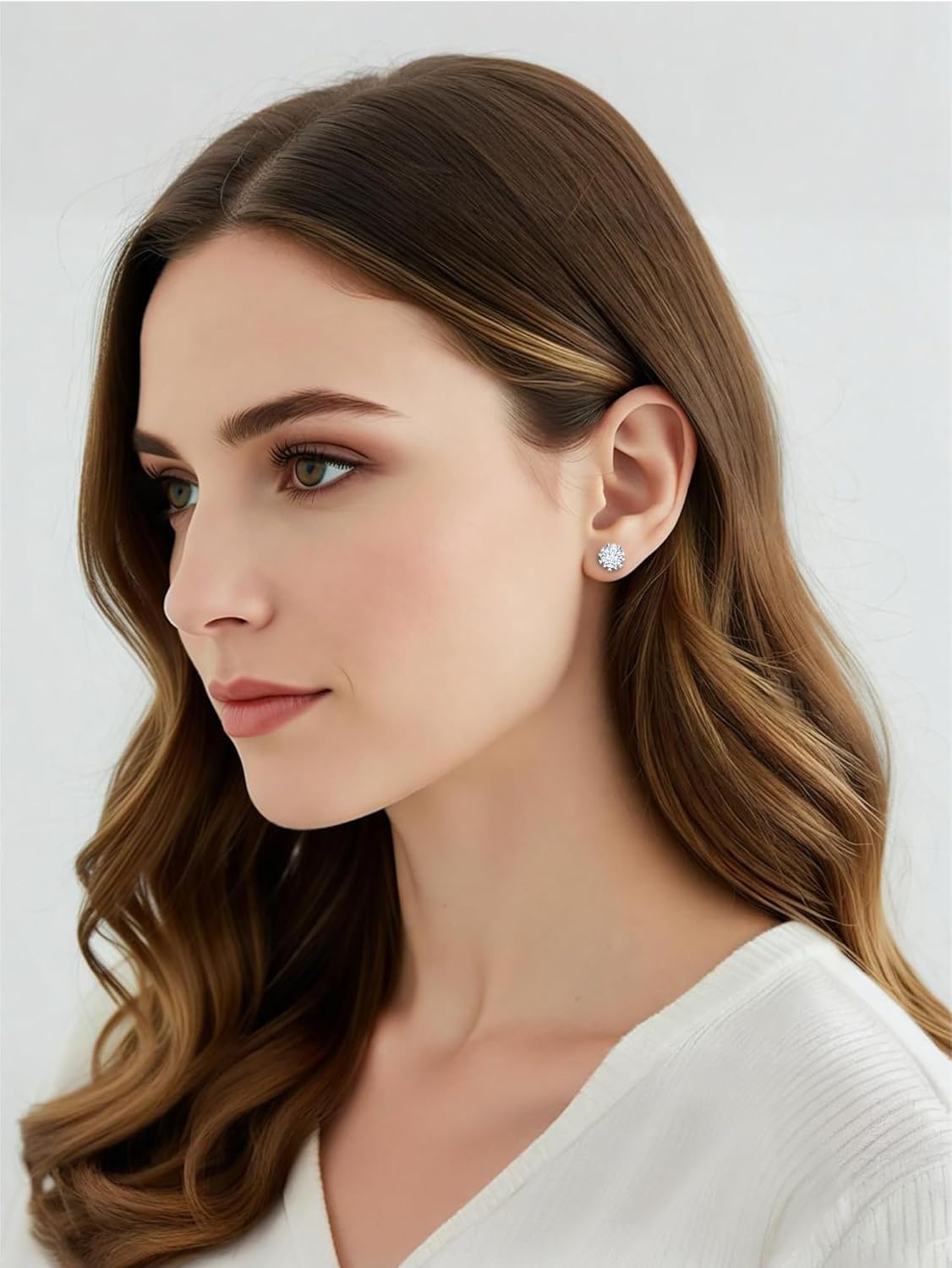 Round Cut Moissanite Stud Earrings for Women, D Color VVS1, Classic & Snowflake-Inspired Settings, Hypoallergenic 925 Sterling Silver with 18K White Gold Plating - Image 4