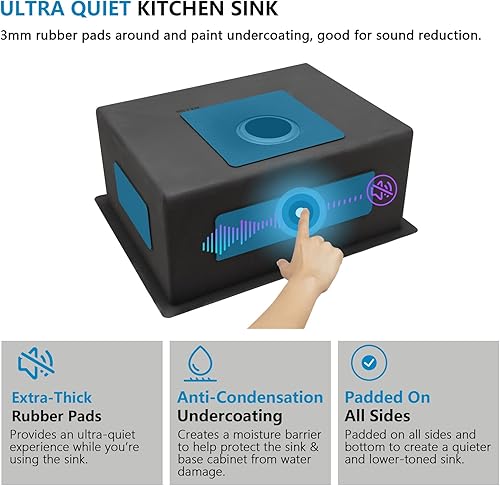 Miniatura 7 de Fregadero de cocina de 27 pulgadas x 18 pulgadas, de acero inoxidable de calibre 16, fregadero profundo de acero inoxidable con accesorios