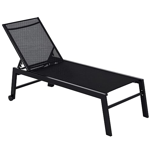 Outsunny Outdoor Chaise Lounge with Wheels, Five Position Recliner for