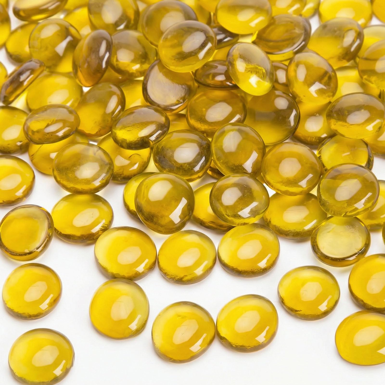 FUTUREPLUSX Flat Glass Marbles, Amber Yellow Vase Fillers, 5LB