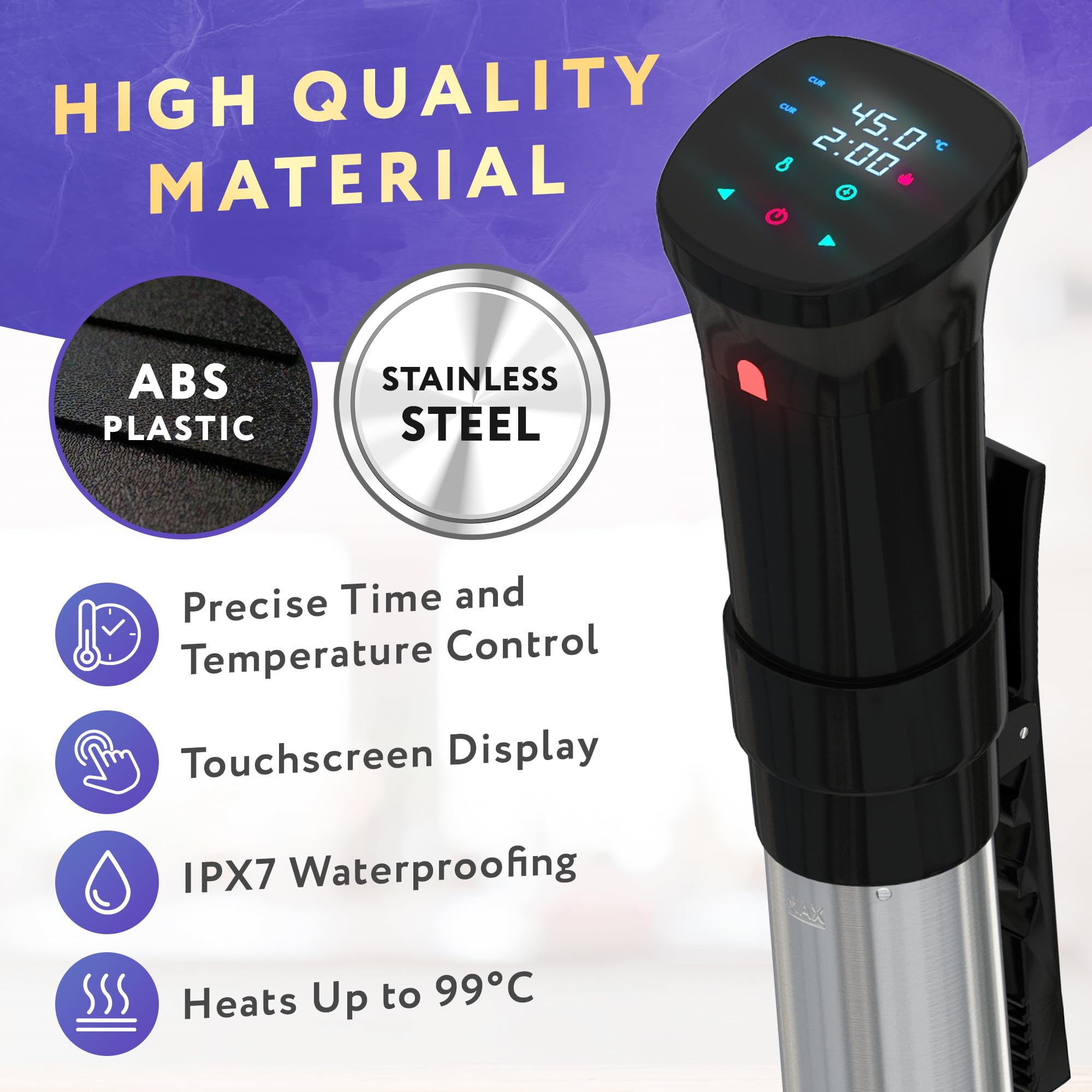 APQ Sous Vide Cooker 1100W, Circulador de inmersión térmica con receta y abrazadera ajustable, calentador Sous Vide con temperatura precisa y temporizador digital, acero inoxidable ultra silencioso