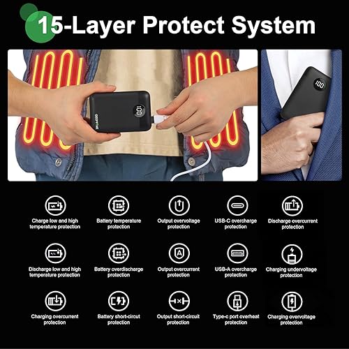 Miniatura 5 de Mini batería de 5 V 2 A para chaleco calentado, banco de energía ligero de 10000 mAh para asiento con calefacción, manta térmica, ropa térmica,