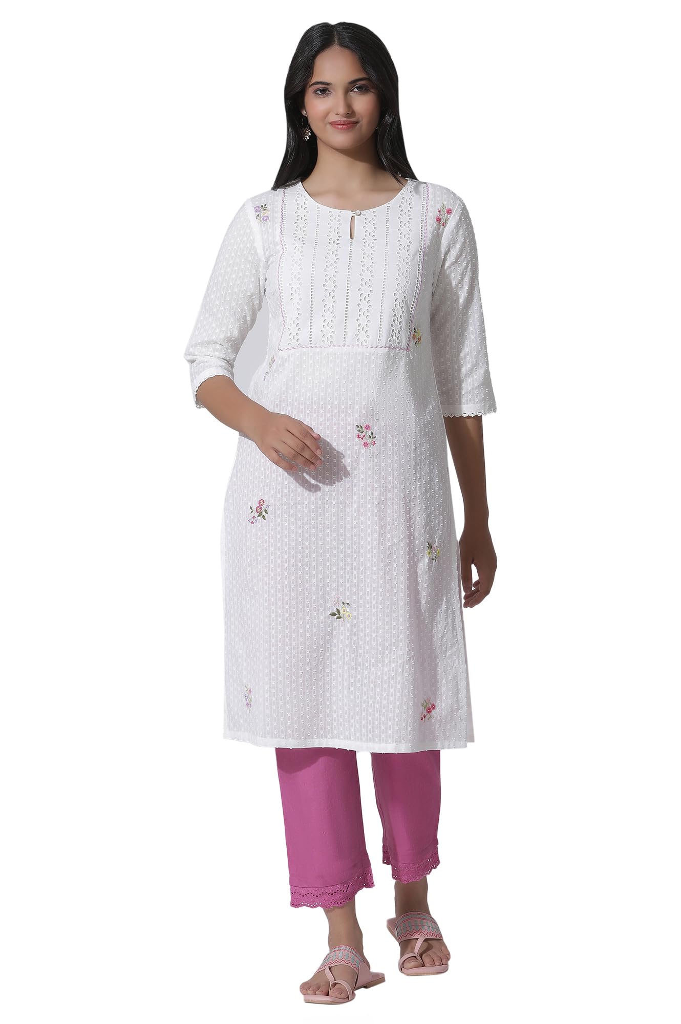 w for woman Women's Cotton Embroidered Regular Kurtas-picture-12
