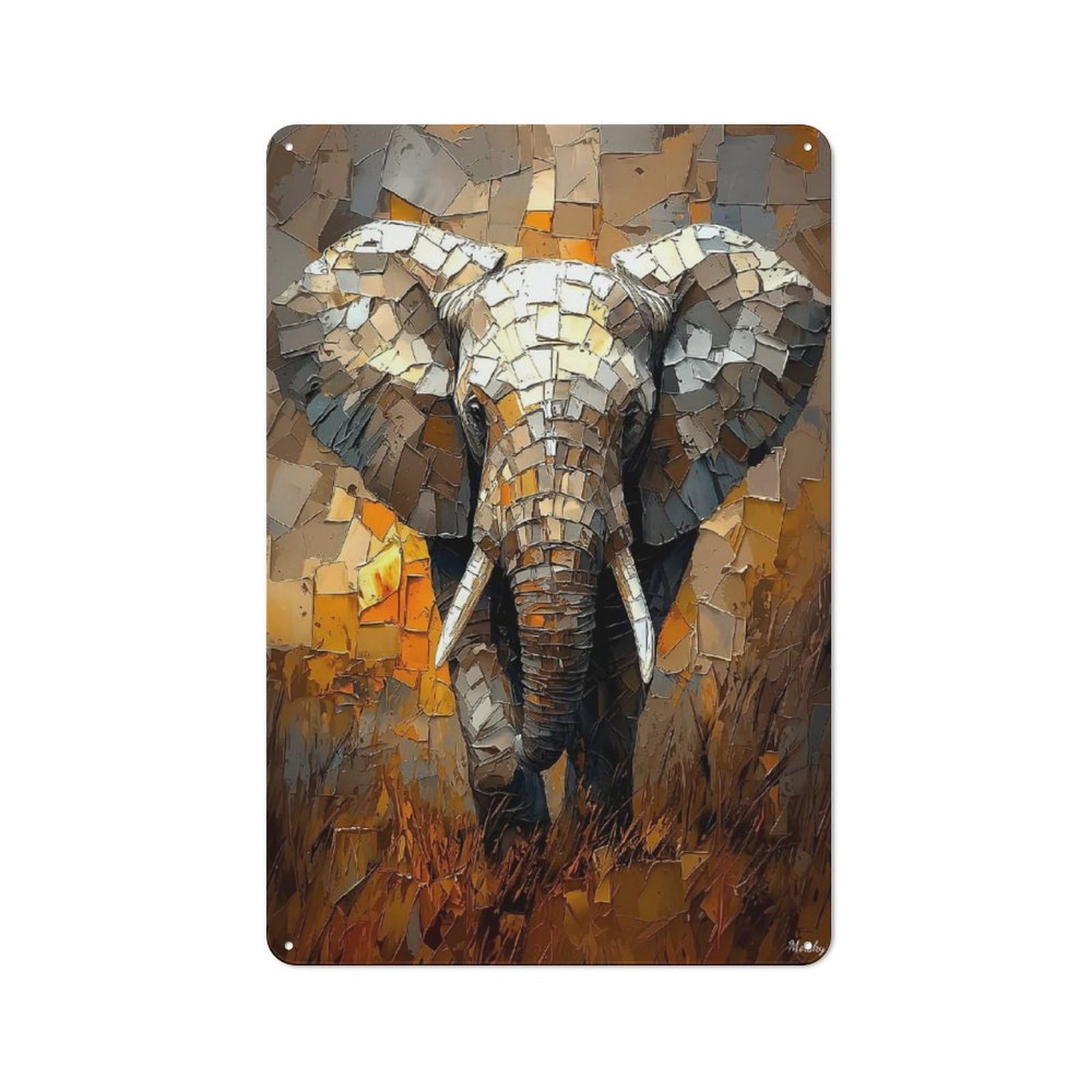 Junmoney Majestic Elephant In Dynamic Impasto Art Metal Plaque 30X20cm With For Garage Wall, Rustic Decor, For Vintage Wall Decor Fans, For Themed Room Decoration