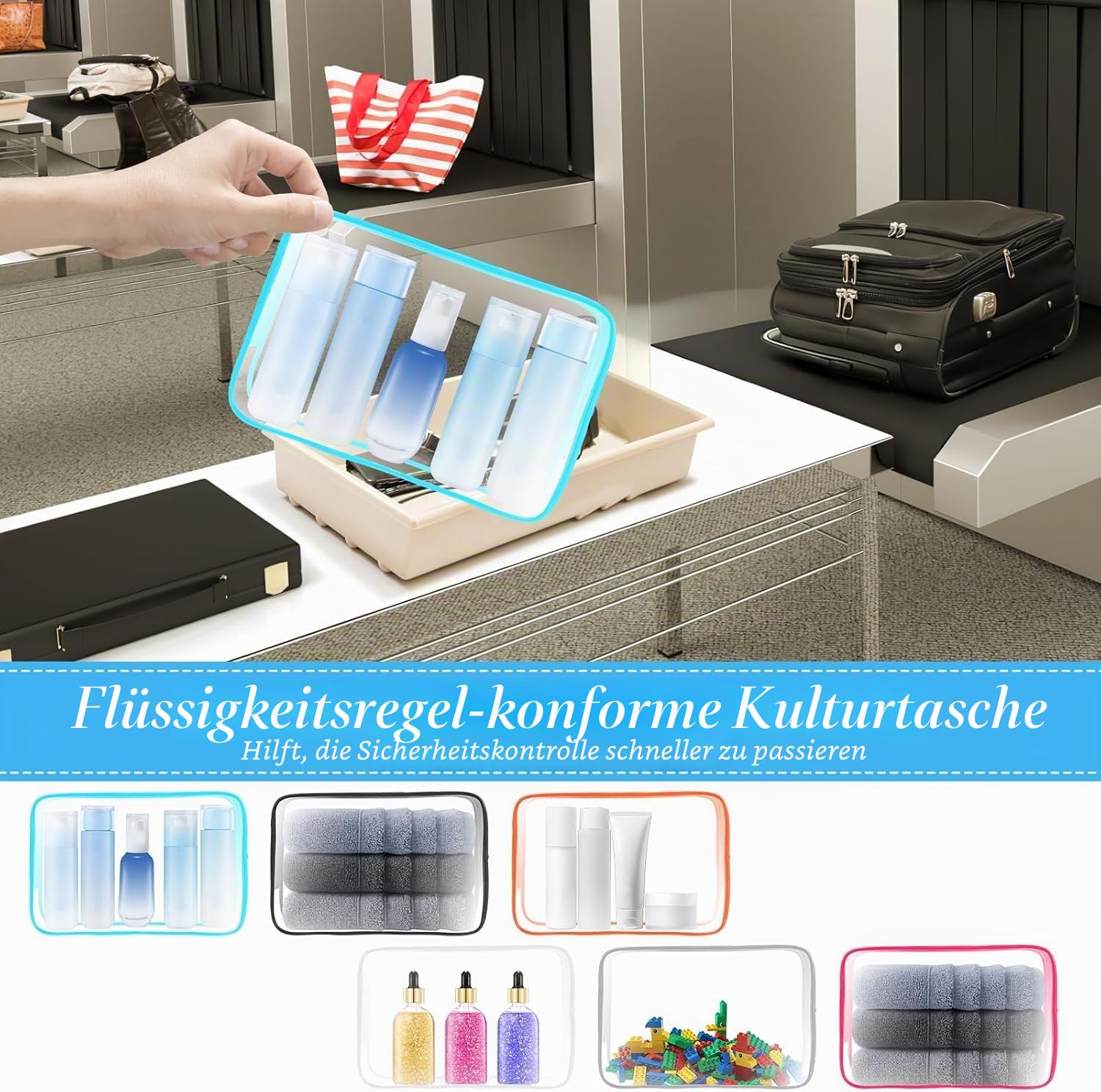 60 Stück transparente Kulturbeutel, PVC-Kosmetiktasche mit Reißverschluss