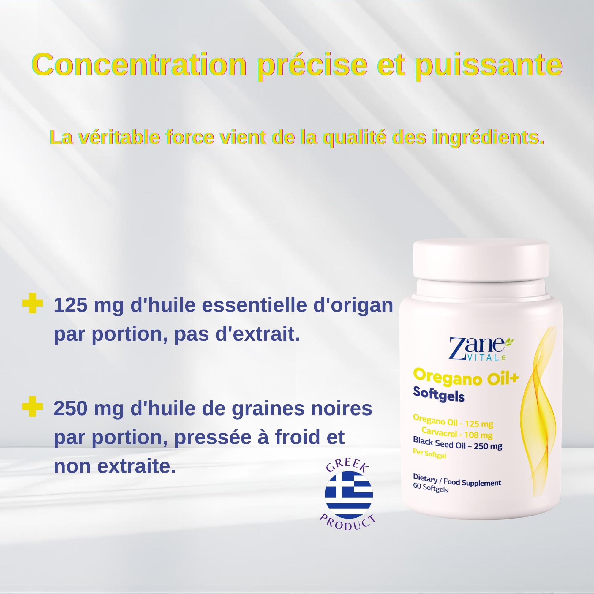 Zane Oregano Oil+ Gélules d'huile d'origan et d'huile de nigelle – avec carvacrol et thymoquinone – Complément alimentaire. Sans OGM, sans gluten – 60 gélules de Zane Vital.