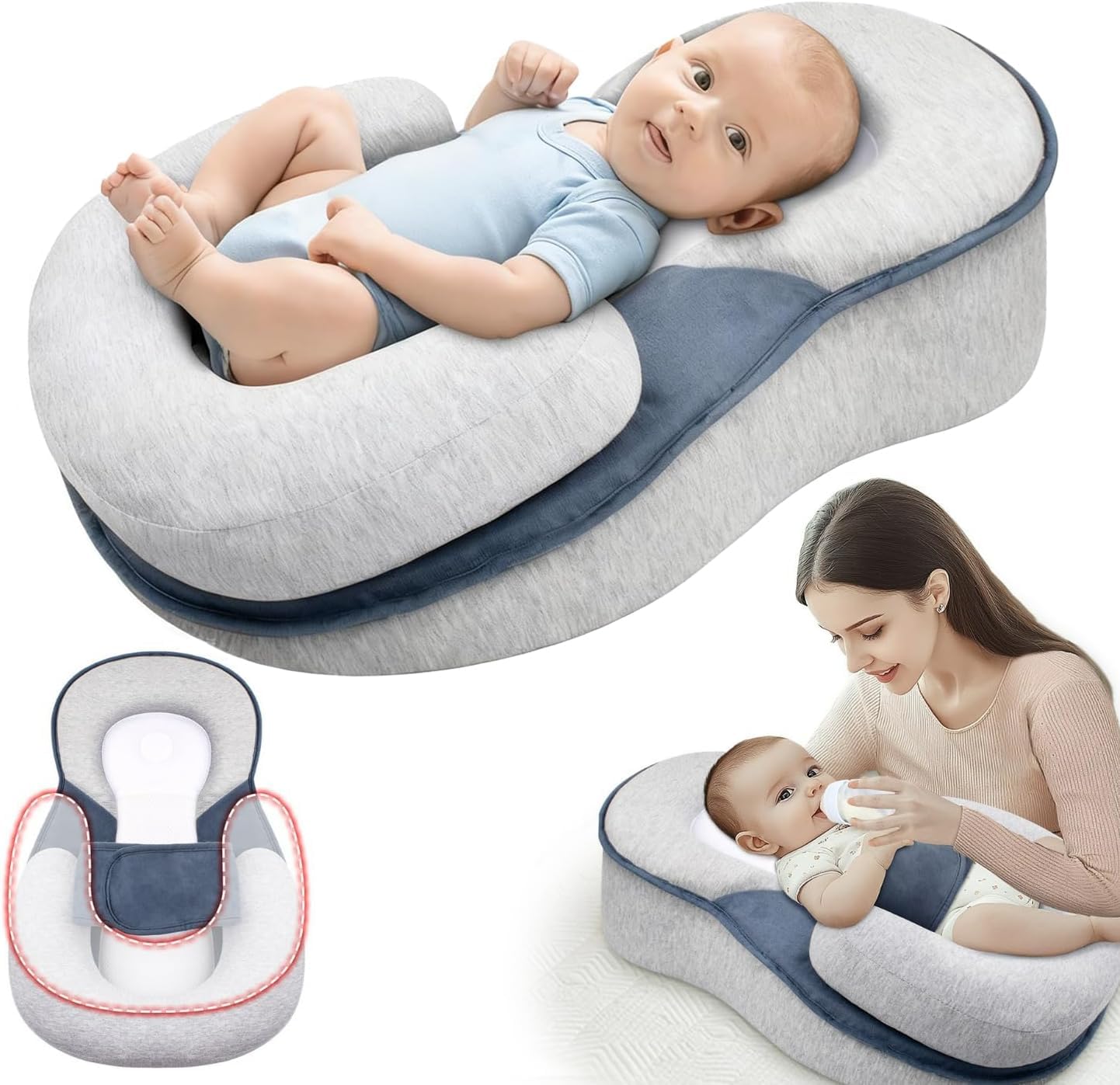 TuTaTiMANG Baby Support Play Mat, Soft Newborn Lounger Cushion for Awake Playtime, Breathable Mesh Surface, Portable Infant Support Cushion for Floor & Sofa