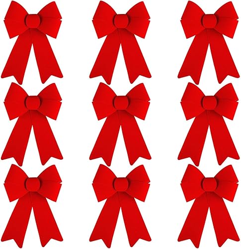 URATOT 9 Pack Red Christmas Wreaths Bows 9 x 12 Inches Velvet Christmas Holiday Bows Xmas Embellishment Craft Bows for Christmas, Wedding Decor