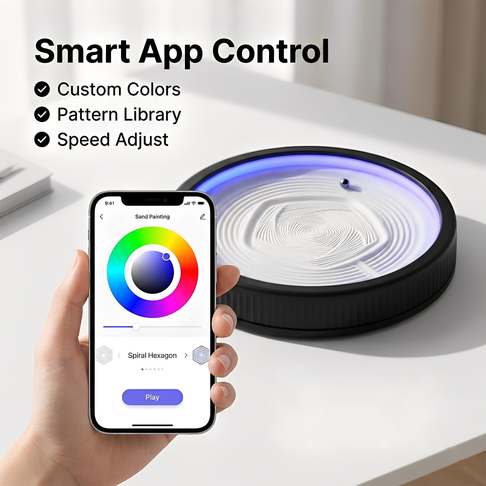 Elprico Mini Robot per Pittura con Sabbia, Macchina Automatica per Arte Cinetica con Controllo App e Illuminazione RGB, per Decorazioni per il Relax della Scrivania