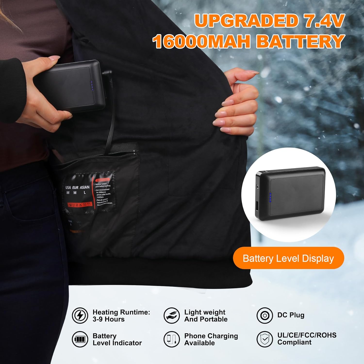 Heated Hoodie for Women with Fleece Lining 7.4V 16000mAh Battery Women Heated Sweatshirt with Dual-Zone Heating - Image 5