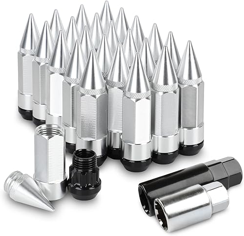 24 Picos antirrobo extendidos sintonizador ruedallantas Lug Nut M14X1.5+Socket (Plata)