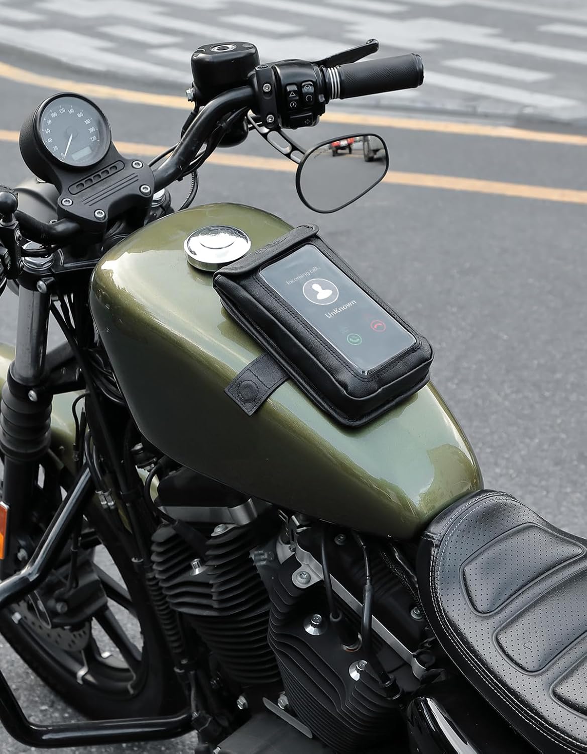 KEMIMOTO Magnetic Tank Bag Phone Case, PU Leather Water-Resistant Motorcycle Phone Holder, Breathable Adjustable Case for Touch Screens up to 6.9 Inch