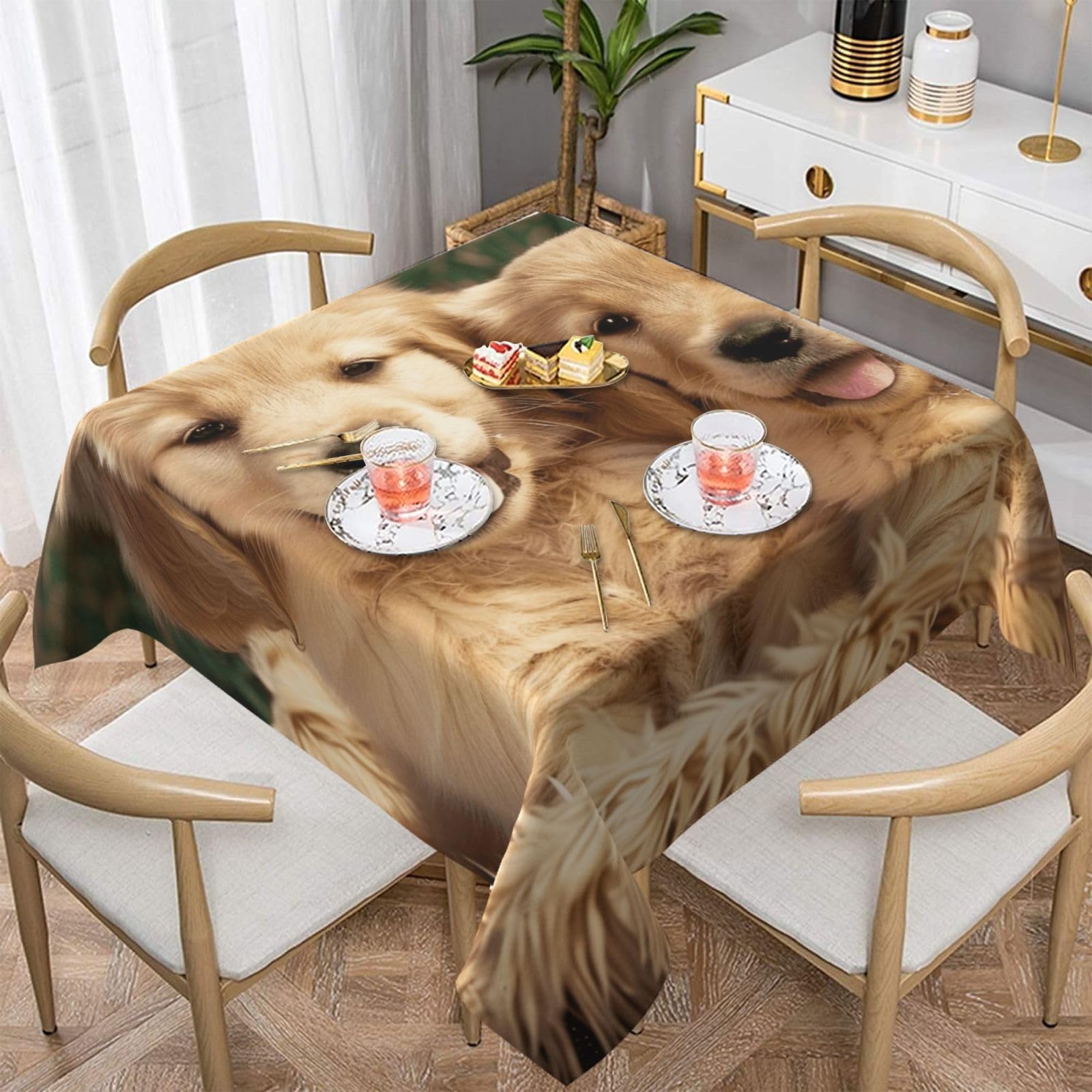 WPKJU Golden Retriever Dogs Puppies Pets Printed Square Tablecloth 60x60 inch Water Resistant Table Cover Washable Rectangle Table Cloth for Dining Tables