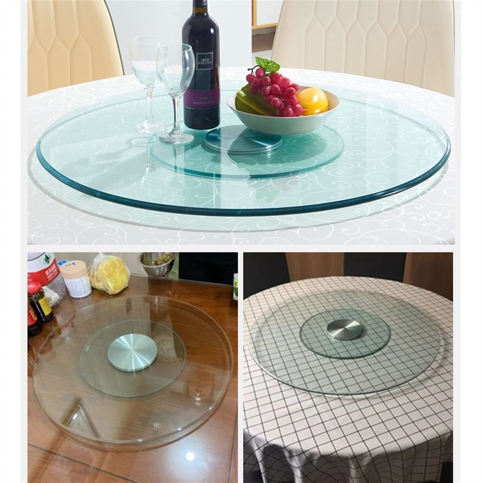 Giradischi Lazy Susan in Vetro Trasparente da Appoggio Giradischi Vassoio da Portata Girevole Organizzatore Rotondo Tavolo Girevole per Cena, Ristoranti, Patio, Tavolo Self-Aspettando (70 cm