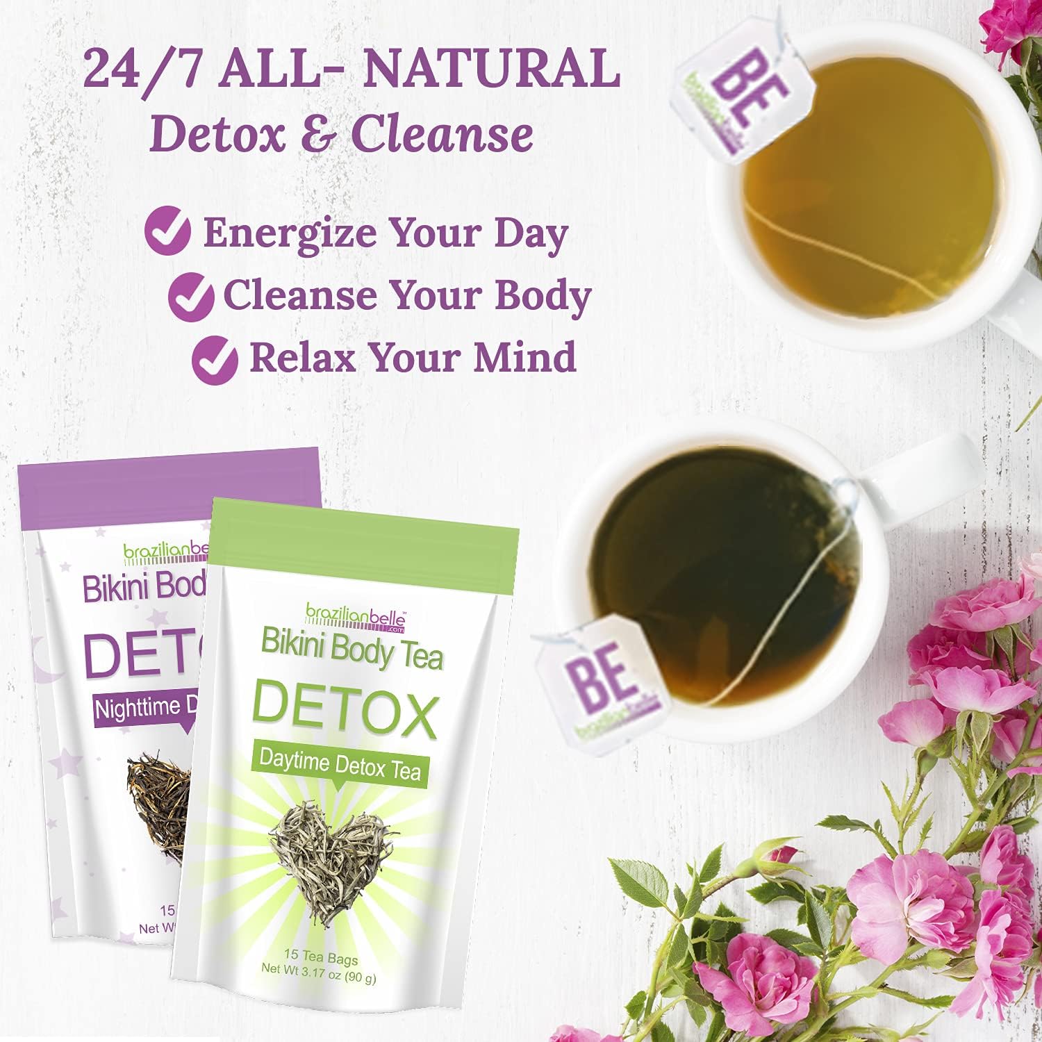 Brazilian Belle Bikini Body Detox & Cleanse Bundle Pack (30 Tea Bags) Boost Energy, Manage Weight, Fight Bloating & Reduce Stress