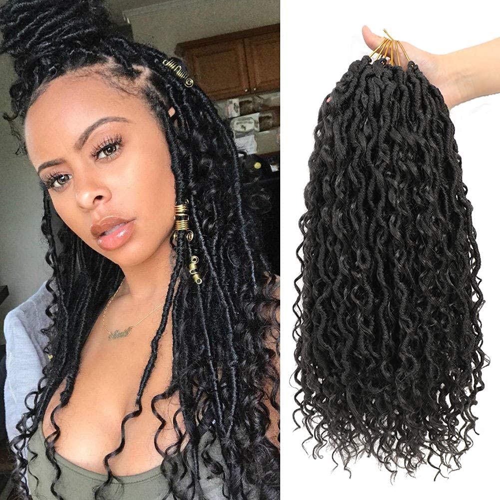 Flash Deals - 50% OFF 6 Packs Faux Locs Crochet Hair Straight Pre-Looped Goddess Locs Crochet Hair with Curly Ends Synthetic Crochet Bohemian Locs Hair for Black Women(12 inch, 1B)