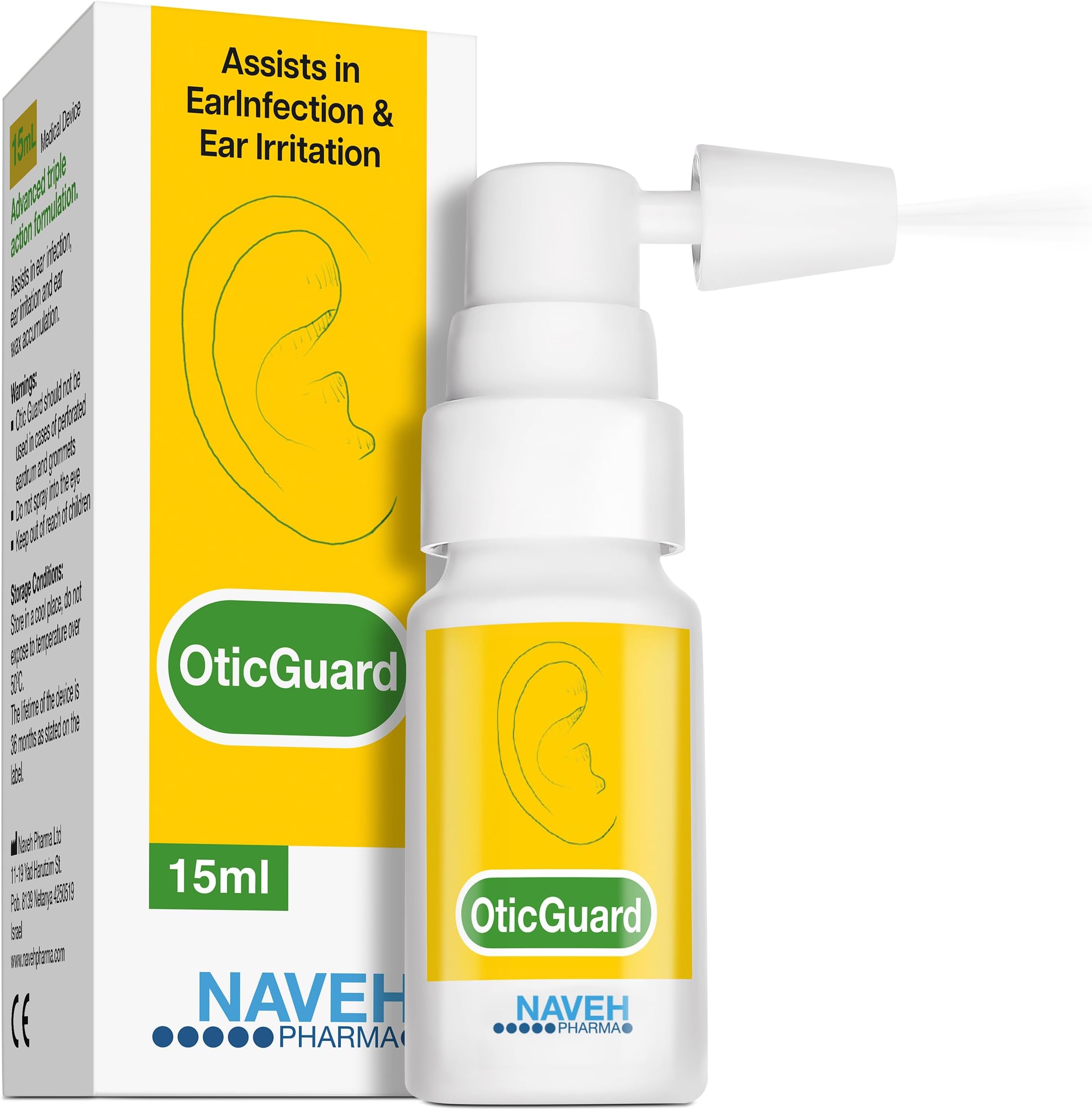 Otic Guard Natural Ear Spray 3 in 1 Herbal-Oil Blend for Ear Infections & Pain, Itchy Ears Ear Wax Removal Kit Softener for Clogged Ear Relief and Swimmer’s Ear (15 ml)