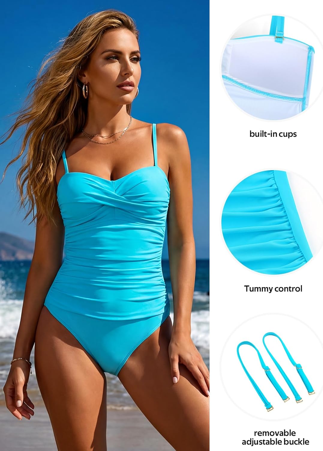 RELLECIGA Women's Tummy Control One Piece Swimsuit Bandeau Strapless Bathing Suits - Image 3