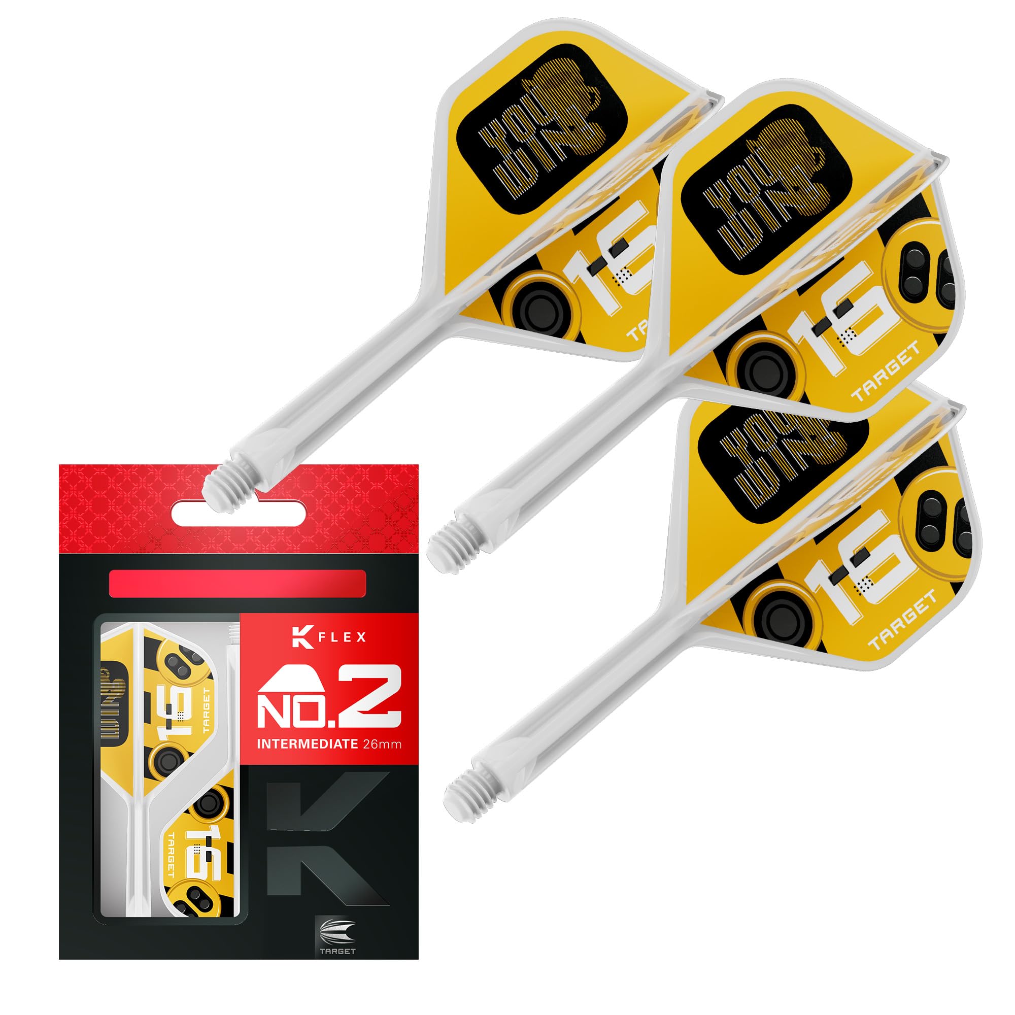 Target Darts K-Flex You Win Dart Flights & Shafts, No.2 (Intermediate, 26mm) | Pack of 3 Kflex Integrated Flight & Shaft System, All In One Moulded Stem | Professional Dart Accessories