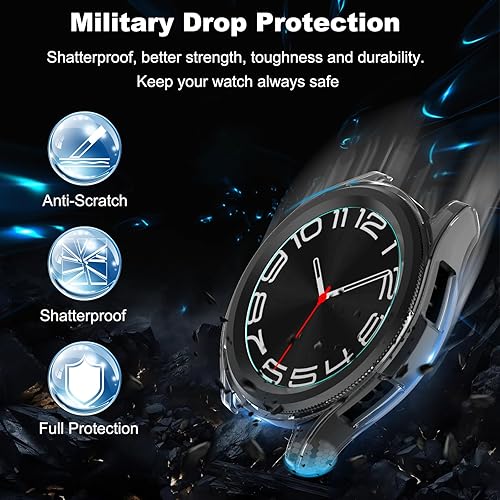 Miniatura 3 de YMHML Paquete de 2 + 2 fundas protectoras de pantalla clásicas para Samsung Galaxy Watch 6 de 1.65 pulgadas, película de vidrio templado+carcasa
