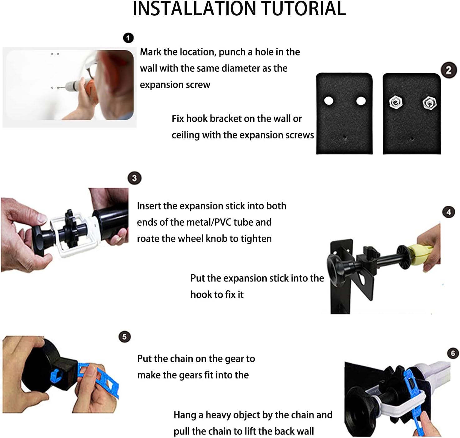 ZLY 3 Roller Wall Mounting Manual Background Support System, Including 3 Tri-fold Hooks, 6 Expand Bars, 3 Chains, Ceiling Background Holder Attached into Table Lamp