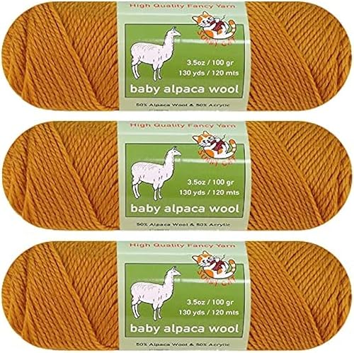 Sunny Cat - Hilo de lujo de alpaca para bebé, peso peinado, 3 madejas (3.5 onzas cada una) colección de moda, manualidades, ganchillo y tejido de