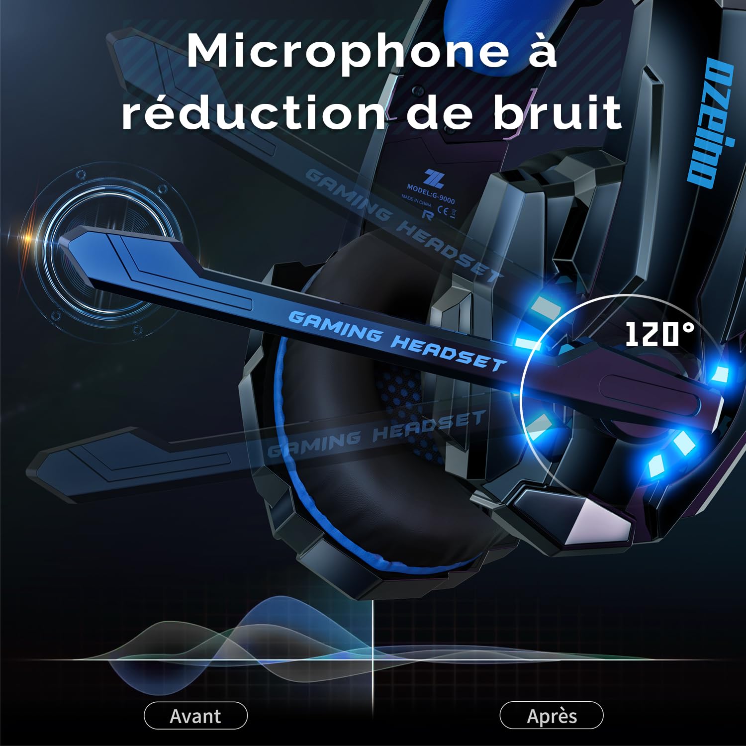 Ozeino Cuffie da gaming, per PS4, PS5, pc, Xbox One, Switch, audio stereo 3D, con microfono a cancellazione del rumore, con jack da 3,5 mm