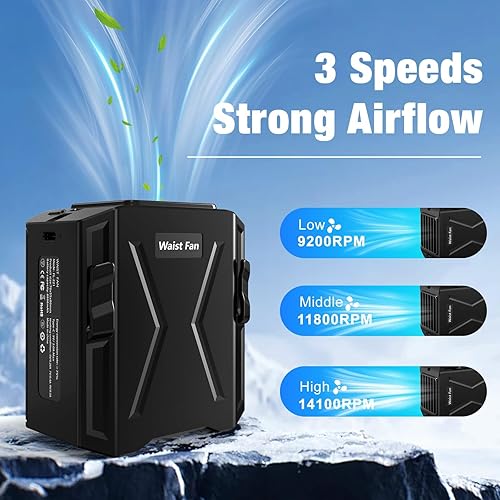 Miniatura 2 de Ventilador de cintura portátil recargable, ventilador de clip de cintura personal con tiempo de trabajo de 24 horas, 3 velocidades, flujo de aire