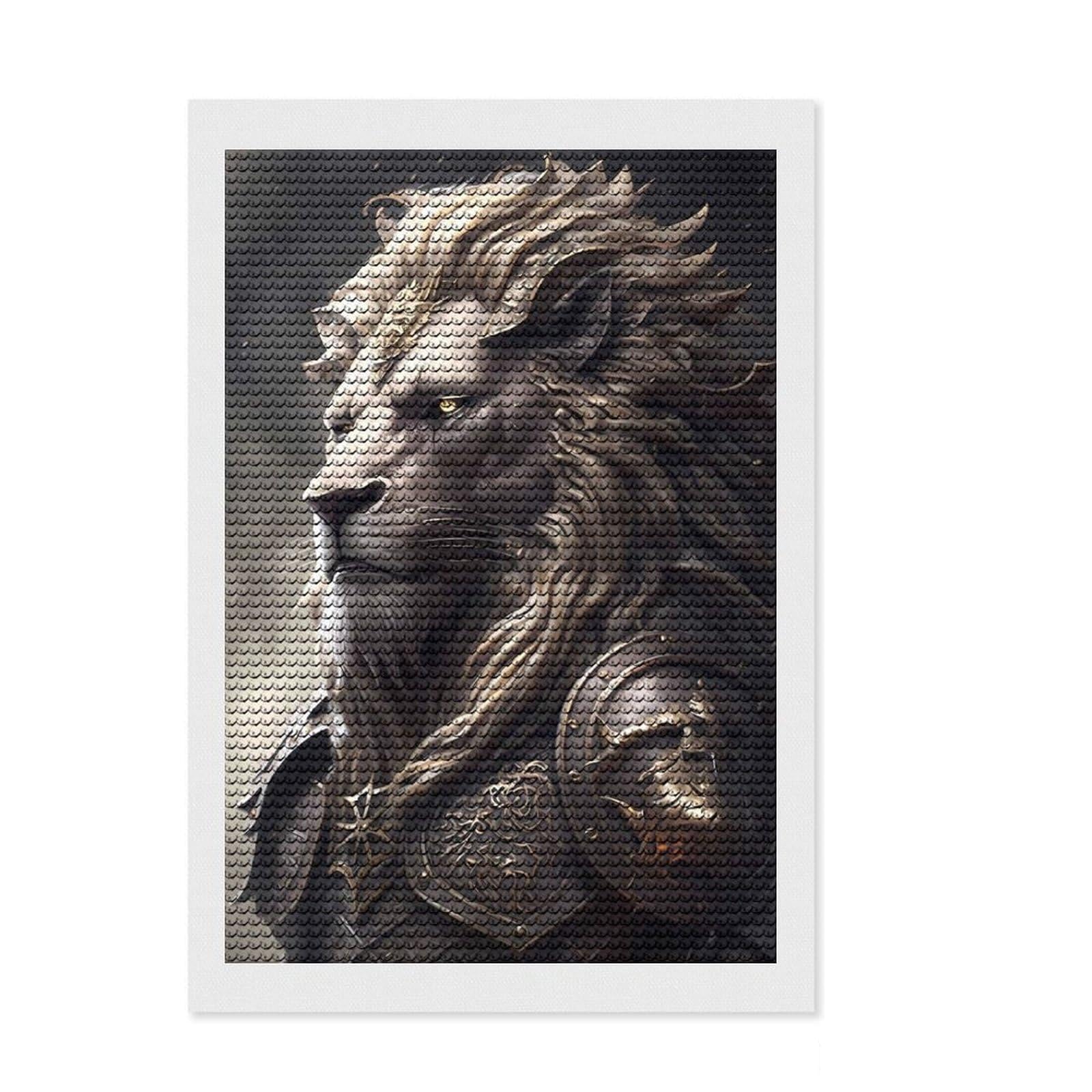 Junmoney Lion Fairy Tale Diamond Art Canvas 8"x12", Sparkling Round Gems, Neat Printed Canvas, with Tool Kit, Office Decor, Printed Canvas