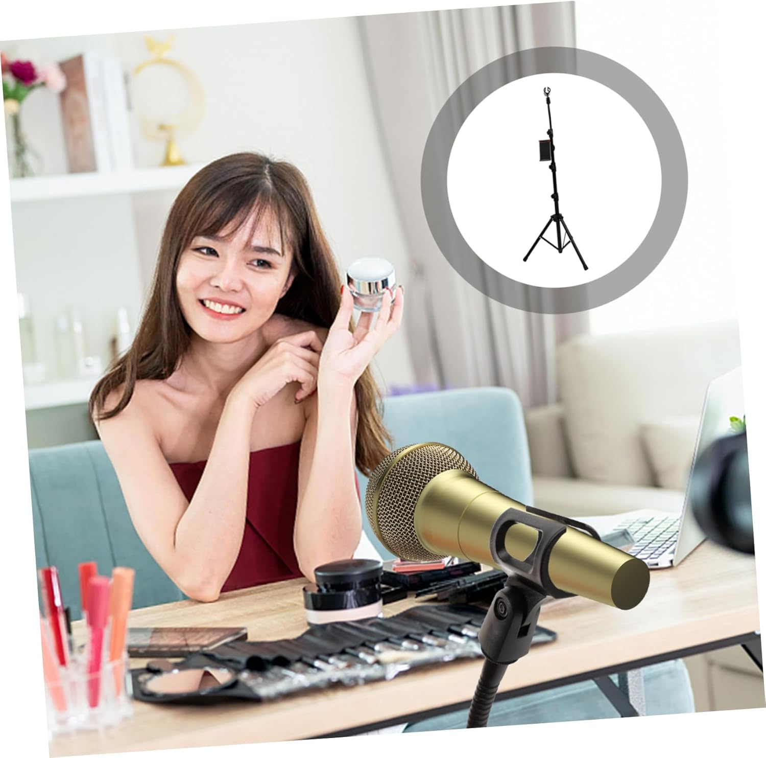 BESPORTBLE 1 Set Adjustable Tripod Microphone Stand Floor Standing Mic Holder for Live Performances Recording Sturdy Non Slip Base Easy to Carry Store Compatible with Microphones