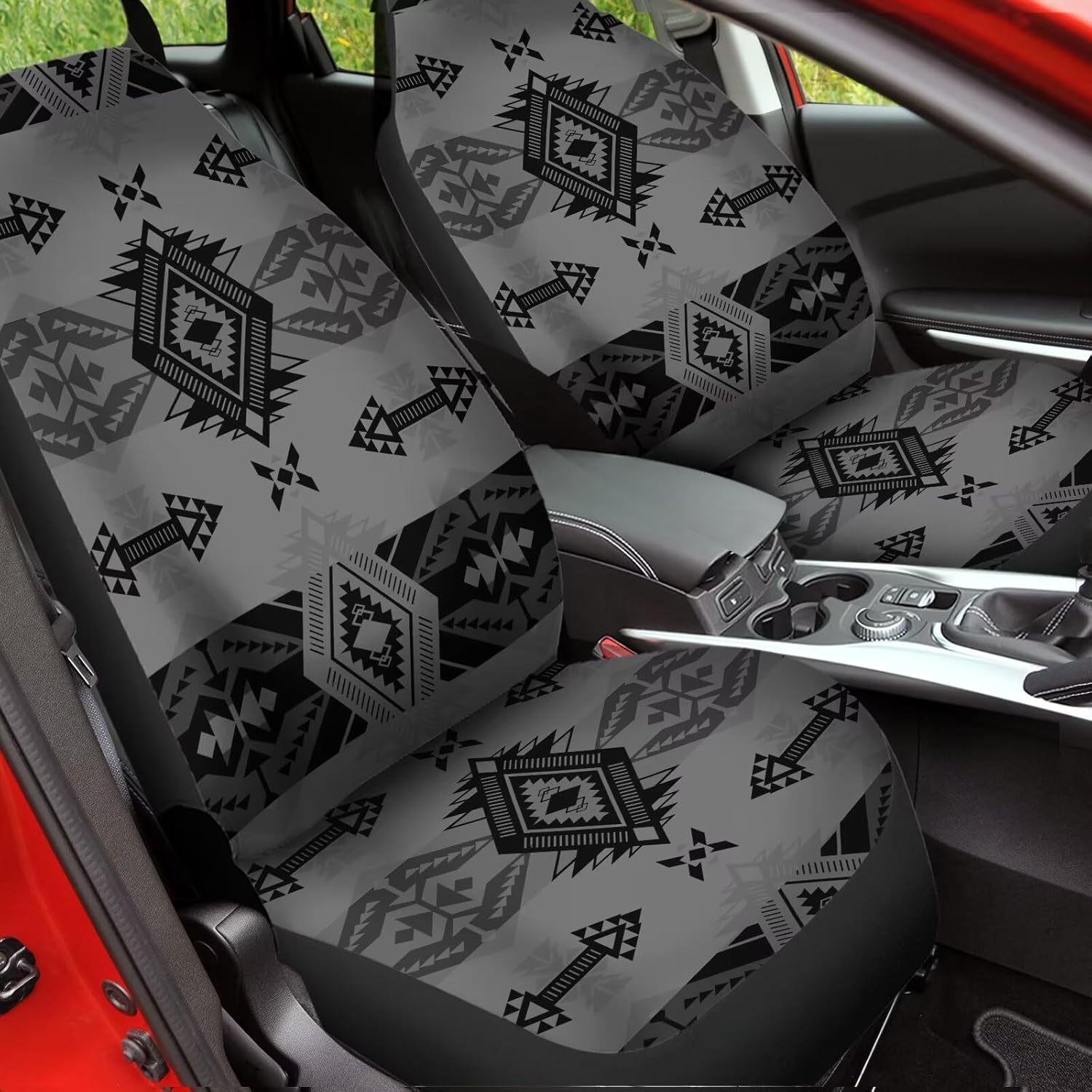 Bulopur Grey Aztec Southwest Print Automobile Seat Cover Sets, Car Accessories Interior Decor 2Pcs, Car Seat Protectors for Car, Truck SUVs