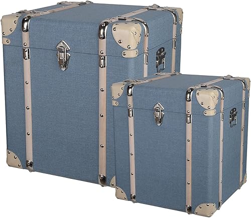 A and B Home 40758-DS - Cubos cuadrados de 20 y 18 pulgadas de alto, color azul pálido y madera cremalino para interiores (juego de 2), con