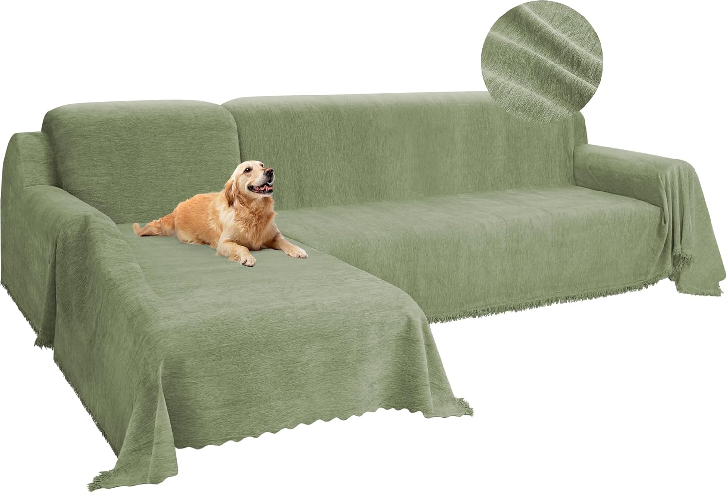 HDCAXKJ Chenille Couch Covers for Sectional Sofa L Shape Sofa Cover Blanket with Tassel 2-Piece L Shaped Sectional Slipcovers with Chaise Washable Pet Dog Furniture Protector (Sage Green, XX-Large) HDCAXKJ Chenille Couch Covers for Sectional Sofa L Shape Sofa Cover Blanket with Tassel 2-Piece L Shaped Sectional Slipcovers with Chaise Washable Pet Dog Furniture Protector (Sage Green, XX-Large)