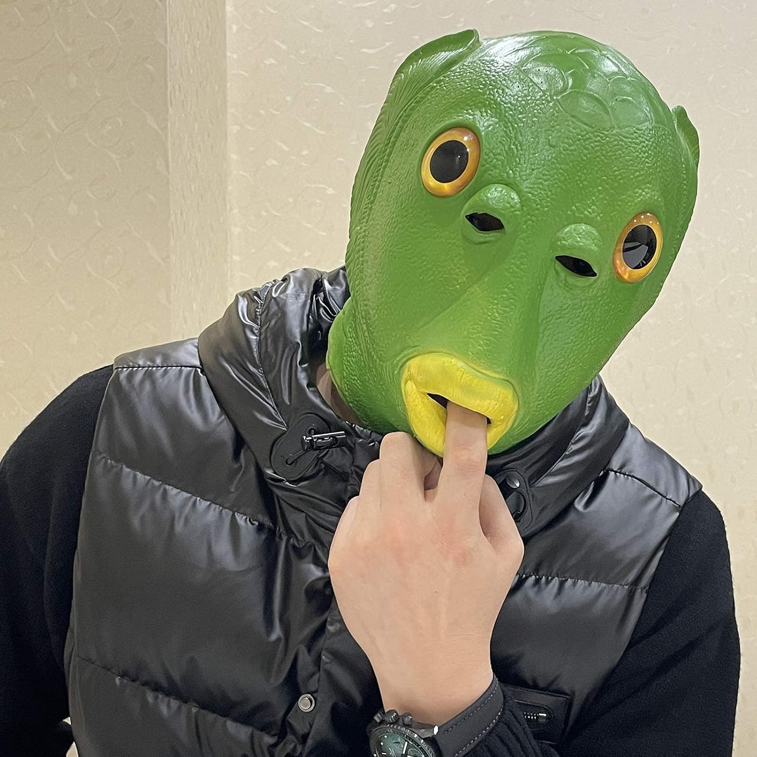 MOLEZU Green Fish Mask for Adult, Realistic Latex Full Head Funny Costume for Halloween Carnival Party Animal Cosplay Prop.
