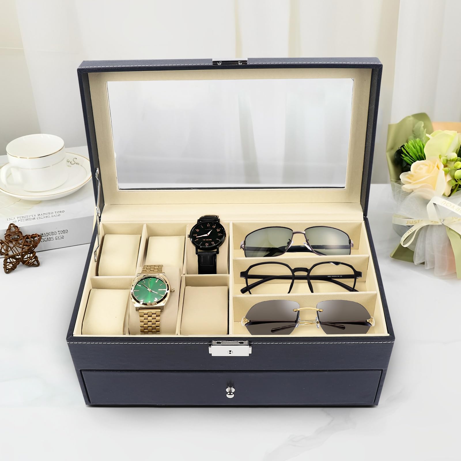 Zonnebril opbergdoos, Hout Zonnebril Organizer Box 8 Slots