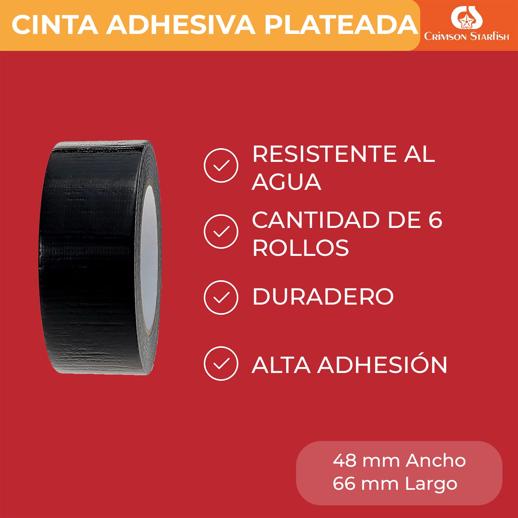 Crimson Starfish Cinta adhesiva negra,6 rollos de cinta adhesiva Gaffer de 48 mmx45 m, cinta adhesiva multiusos para interiores y exteriores, cinta adhesiva ultra fuerte